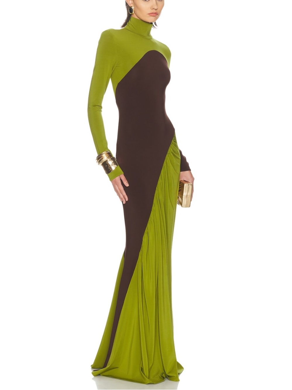 Revolve Two-Tone Olive & Brown Jersey Gown - Picture 3 of 4